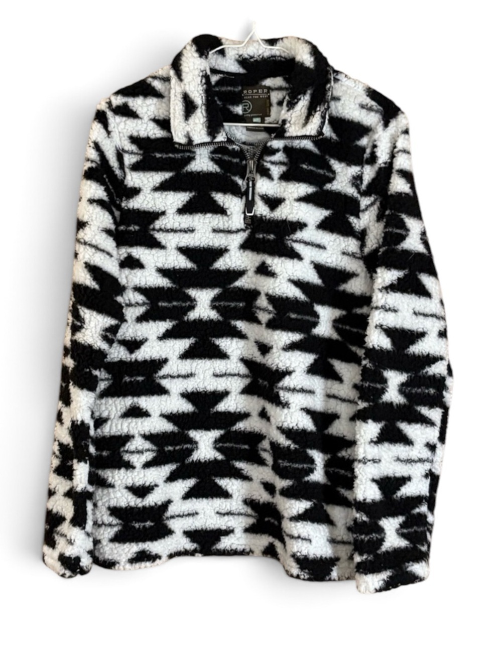 Roper Aztec 1/4 Zip Black and White Polar Fleece Pullover Oversized Jacket